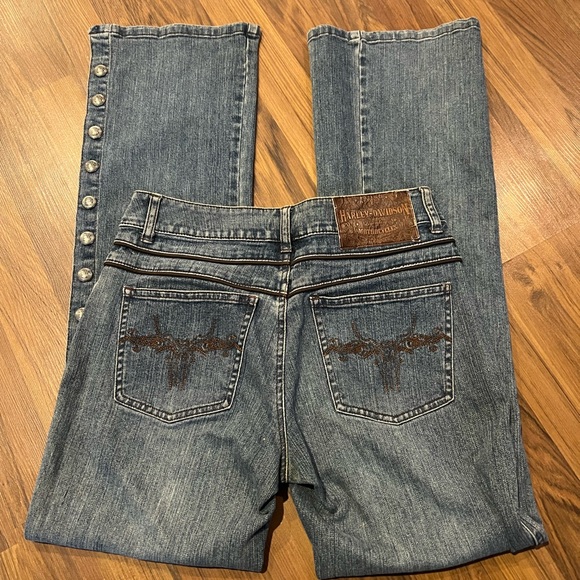 Harley-Davidson Denim - VTG Harley Davidson Snap Button Flare Jeans